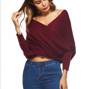 Maroon Off the Shoulder Sweater